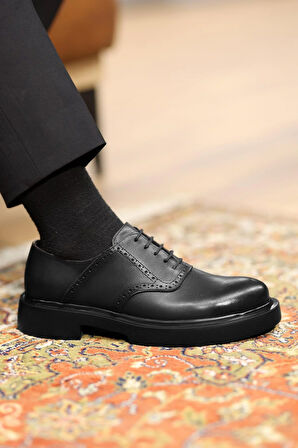 Shoetyle - Siyah Deri Bağcıklı Erkek Günlük Ayakkabı 610-1008