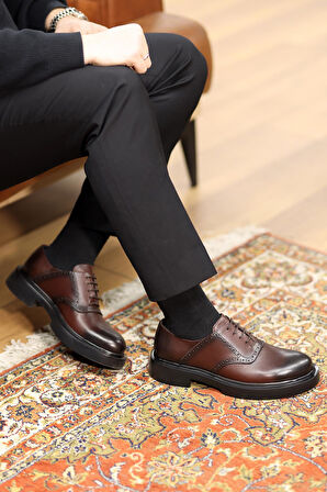 Shoetyle - Kahverengi Deri Bağcıklı Erkek Günlük Ayakkabı 610-1008
