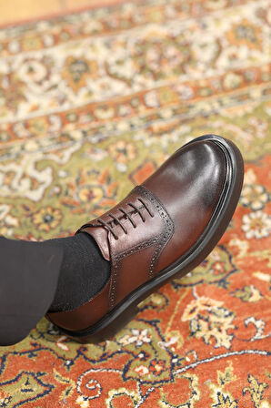 Shoetyle - Kahverengi Deri Bağcıklı Erkek Günlük Ayakkabı 610-1008