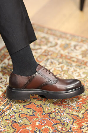 Shoetyle - Kahverengi Deri Bağcıklı Erkek Günlük Ayakkabı 610-1008