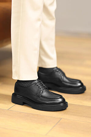 Shoetyle - Siyah Deri Bağcıklı Erkek Günlük Ayakkabı 610-1009