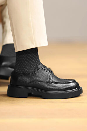 Shoetyle - Siyah Deri Bağcıklı Erkek Günlük Ayakkabı 610-1009