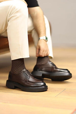 Shoetyle - Kahverengi Deri Bağcıklı Erkek Günlük Ayakkabı 610-1009