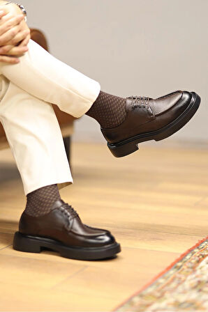 Shoetyle - Kahverengi Deri Bağcıklı Erkek Günlük Ayakkabı 610-1009