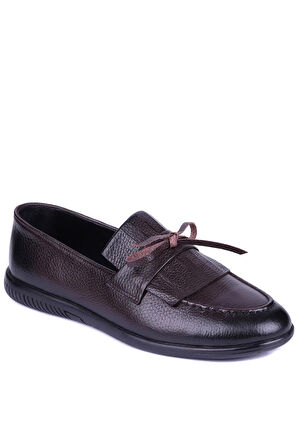 Shoetyle - Kahverengi Deri Bağcıksız Erkek Günlük Ayakkabı 610-1010