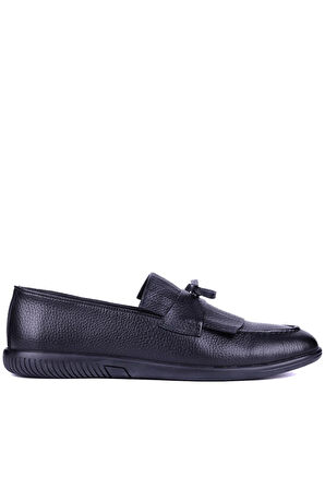 Shoetyle - Siyah Deri Bağcıksız Erkek Günlük Ayakkabı 610-1010