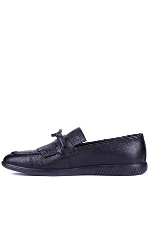 Shoetyle - Siyah Deri Bağcıksız Erkek Günlük Ayakkabı 610-1010