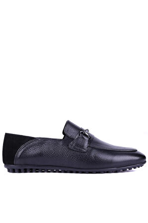 Shoetyle - Siyah Deri Bağcıksız Erkek Günlük Ayakkabı 610-1011