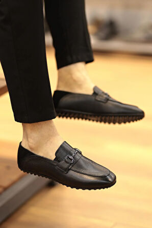 Shoetyle - Siyah Deri Bağcıksız Erkek Günlük Ayakkabı 610-1011