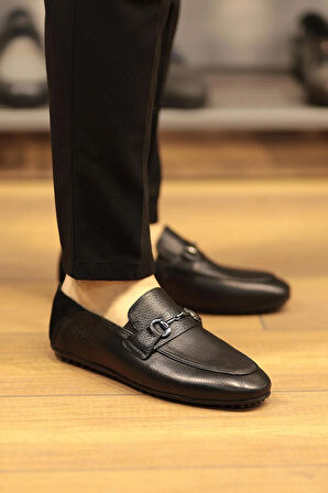 Shoetyle - Siyah Deri Bağcıksız Erkek Günlük Ayakkabı 610-1011