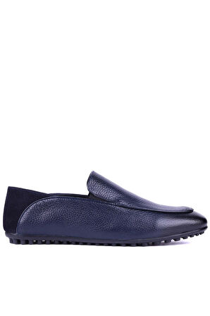 Shoetyle - Lacivert Deri Bağcıksız Erkek Günlük Ayakkabı 610-1012