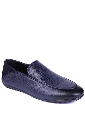 Shoetyle - Lacivert Deri Bağcıksız Erkek Günlük Ayakkabı 610-1012