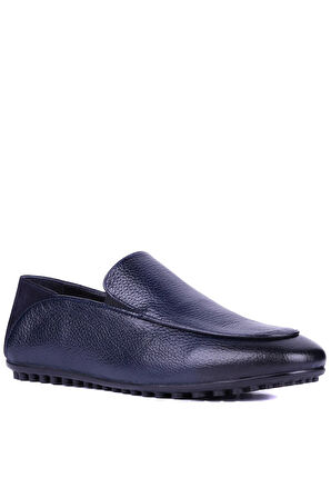 Shoetyle - Lacivert Deri Bağcıksız Erkek Günlük Ayakkabı 610-1012