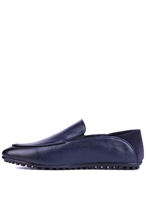 Shoetyle - Lacivert Deri Bağcıksız Erkek Günlük Ayakkabı 610-1012