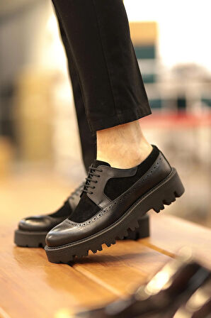 Shoetyle - Siyah Süet, Deri Bağcıklı Erkek Günlük Ayakkabı 610-1013