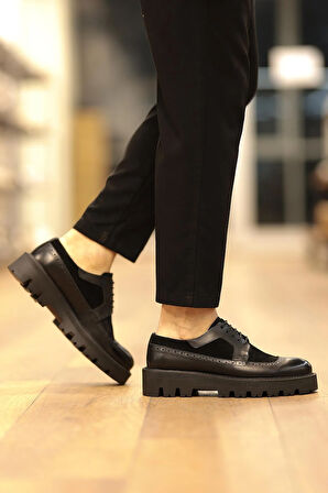 Shoetyle - Siyah Süet, Deri Bağcıklı Erkek Günlük Ayakkabı 610-1013
