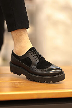 Shoetyle - Siyah Süet, Deri Bağcıklı Erkek Günlük Ayakkabı 610-1013