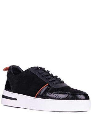 Shoetyle - Siyah Deri Bağcıklı Erkek Sneaker 610-1015