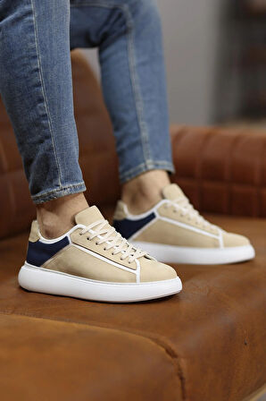 Shoetyle - Bej, Lacivert Deri Bağcıklı Erkek Ayakkabı 610-190-20