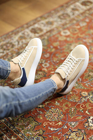 Shoetyle - Bej, Lacivert Deri Bağcıklı Erkek Ayakkabı 610-190-20