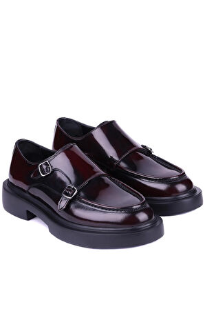Shoetyle - Bordo Açma Deri Tokalı Erkek Ayakkabı 250-1616