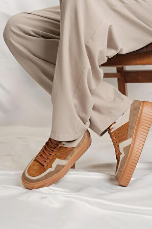 Shoetyle - Taba Hakiki Süet Bağcıklı Erkek Sneaker 115-K502