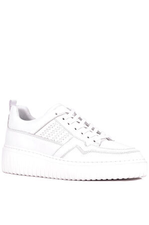 Shoetyle - Beyaz Hakiki Deri Bağcıklı Erkek Sneaker 115-K502