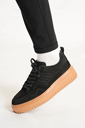Shoetyle - Siyah Hakiki Süet Bağcıklı Erkek Sneaker 115-K502