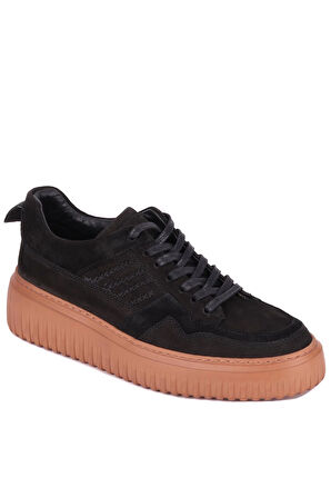 Shoetyle - Siyah Hakiki Süet Bağcıklı Erkek Sneaker 115-K502