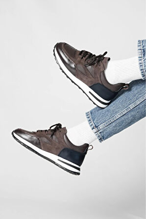 Shoetyle - Kahverengi Hakiki Deri Bağcıklı Erkek Sneaker 115-K511