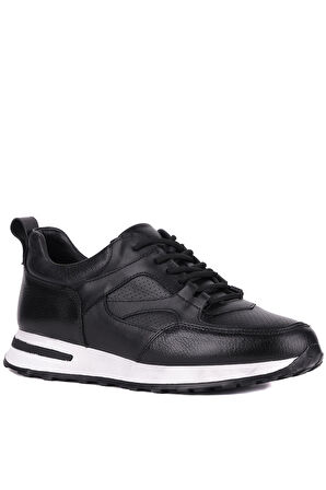 Shoetyle - Siyah Hakiki Deri Bağcıklı Erkek Sneaker 115-K511