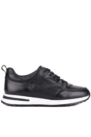 Shoetyle - Siyah Hakiki Deri Bağcıklı Erkek Sneaker 115-K511