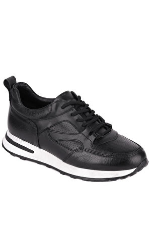 Shoetyle - Siyah Hakiki Deri Bağcıklı Erkek Sneaker 115-K511