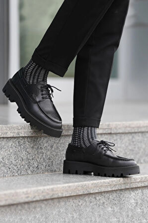Shoetyle - Siyah Hakiki Deri Bağcıklı Erkek Günlük Ayakkabı 115-K512