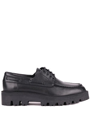 Shoetyle - Siyah Hakiki Deri Bağcıklı Erkek Günlük Ayakkabı 115-K512