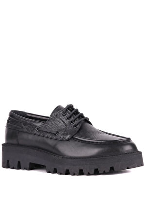 Shoetyle - Siyah Hakiki Deri Bağcıklı Erkek Günlük Ayakkabı 115-K512