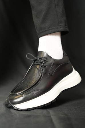 Shoetyle - Siyah Hakiki Deri Bağcıklı Erkek Günlük Ayakkabı 115-K525