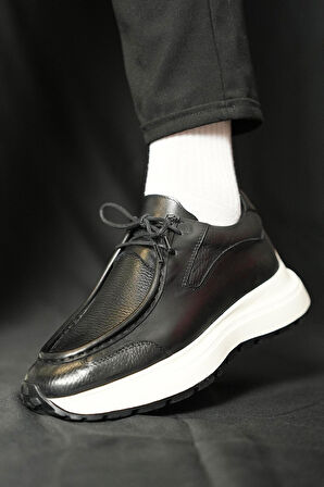 Shoetyle - Siyah Hakiki Deri Bağcıklı Erkek Günlük Ayakkabı 115-K525