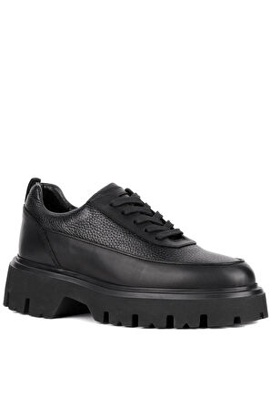Shoetyle - Siyah Hakiki Deri Bağcıklı Erkek Günlük Ayakkabı 115-K534
