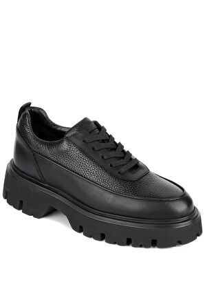 Shoetyle - Siyah Hakiki Deri Bağcıklı Erkek Günlük Ayakkabı 115-K534