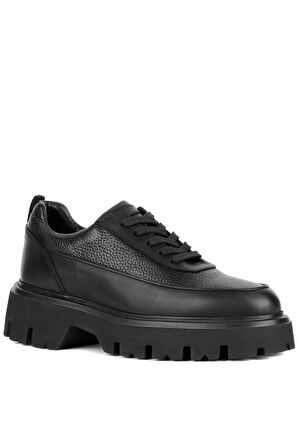 Shoetyle - Siyah Hakiki Deri Bağcıklı Erkek Günlük Ayakkabı 115-K534