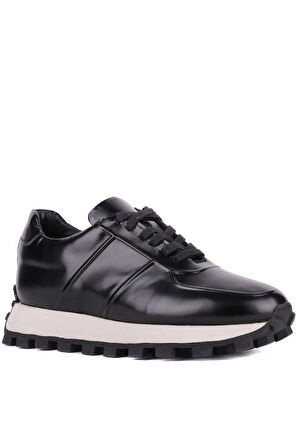 Shoetyle - Siyah Hakiki Açma Deri Bağcıklı Erkek Sneaker 115-K556