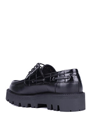 Shoetyle - Siyah Hakiki Deri Croco Desen Bağcıklı Erkek Günlük Ayakkabı 115-K512