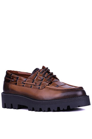 Shoetyle - Taba Hakiki Deri Bağcıklı Erkek Günlük Ayakkabı 115-K512