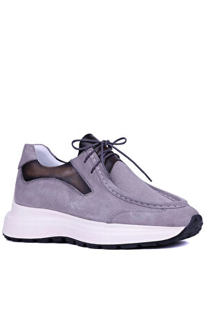 Shoetyle - Gri Hakiki Süet Deri Bağcıklı Erkek Günlük Ayakkabı 115-K525