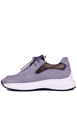 Shoetyle - Gri Hakiki Süet Deri Bağcıklı Erkek Günlük Ayakkabı 115-K525
