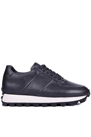 Shoetyle - Siyah Hakiki Deri Bağcıklı Erkek Sneaker 115-K556