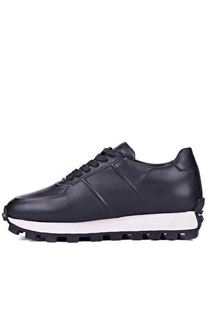 Shoetyle - Siyah Hakiki Deri Bağcıklı Erkek Sneaker 115-K556