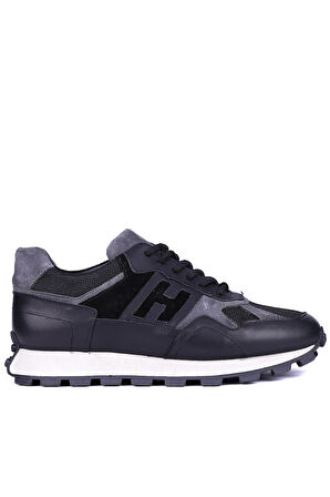 Shoetyle - Siyah Hakiki Deri Bağcıklı Erkek Sneaker 115-K586