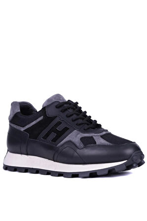 Shoetyle - Siyah Hakiki Deri Bağcıklı Erkek Sneaker 115-K586